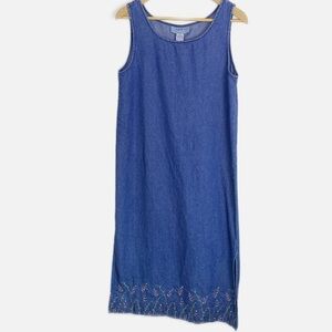 Jane Ashley Vintage 90’s Sleeveless Denim Embroidered dress M